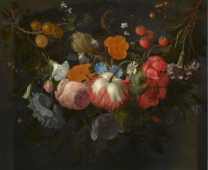 Pieter Gallis A Swag of Flowers Hanging in a Niche